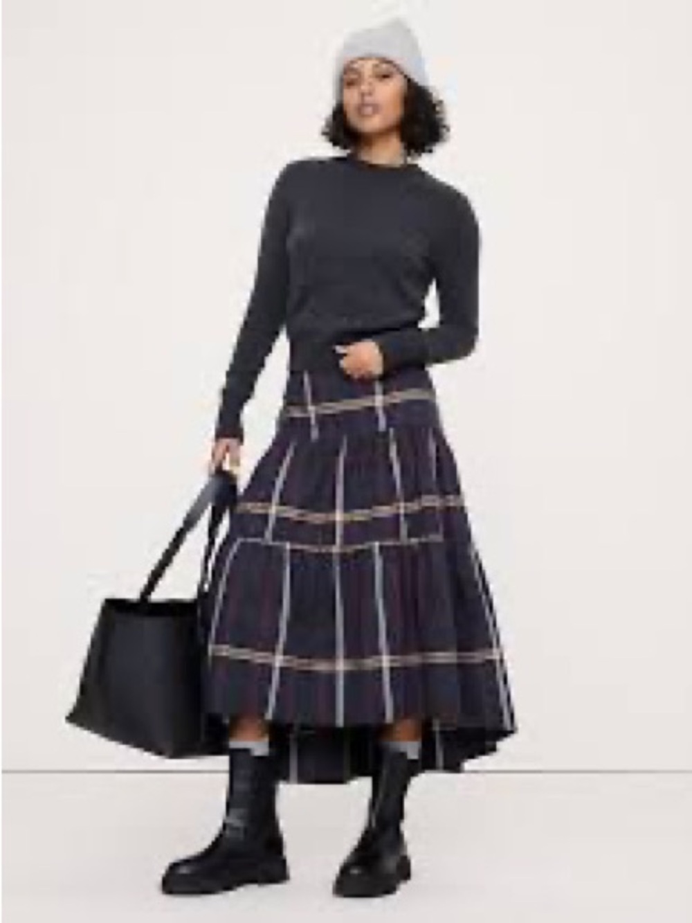 NWT Banana Republic Plaid Tiered Midi Skirt